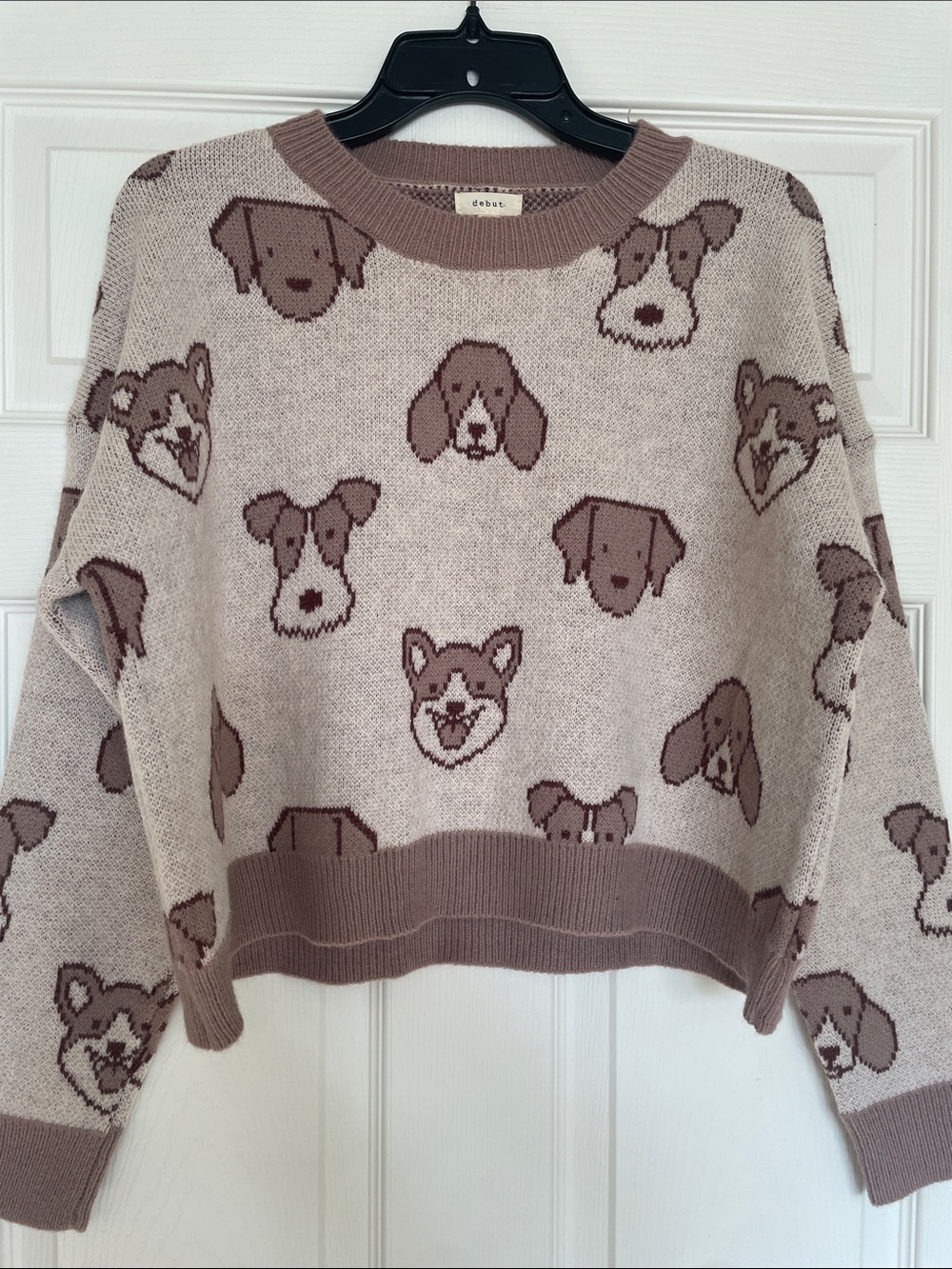 debut Beige & Brown Dog Face Knit Sweater